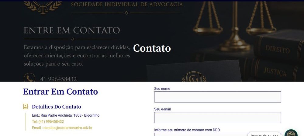 Topo da página de Contato: dois títulos lado a lado e o telefone cortado na borda da imagem.