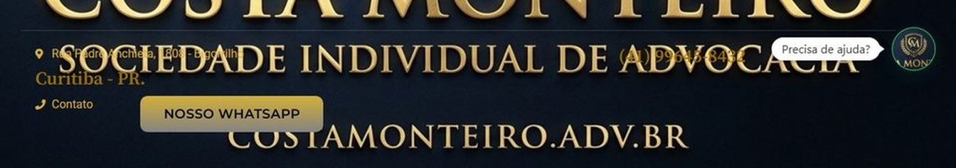 Faixa inferior do banner no computador: endereço à esquerda e telefone à direita, sobre as letras da imagem.