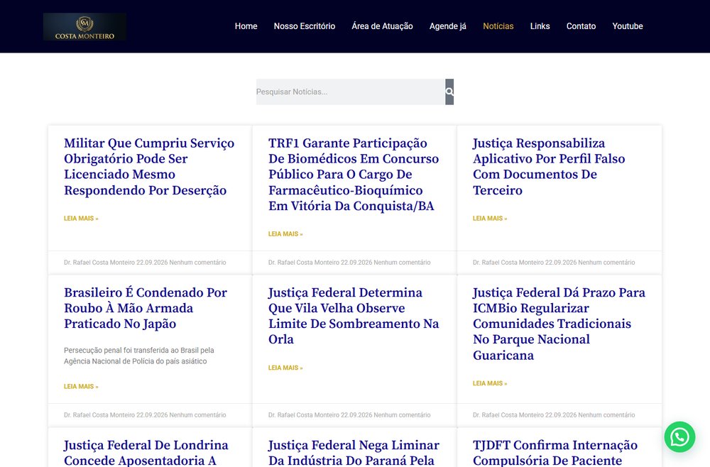 Topo de Notícias: publicações de outros tribunais, todas com a data do dia.